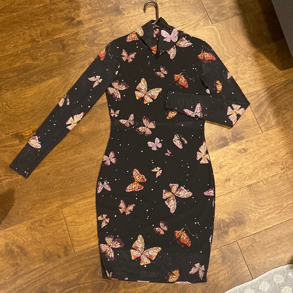 Butterfly black see-through dress
